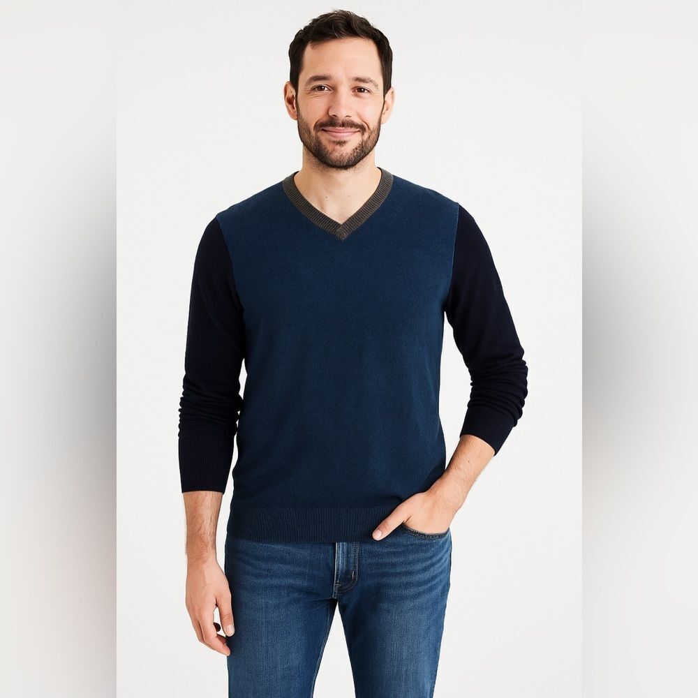 American Eagle Blue and Black Long Sleeve Classic Fit Sweater  size Large